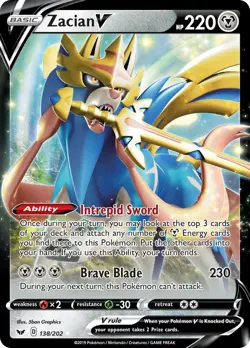 Zacian V 138/202 Ultra Rare Holo SWSH01: Sword & Shield Base Set Pokemon Card - Image 1