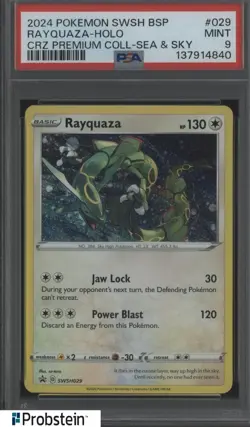 2024 Pokemon SWSH BSP CRZ Premium Coll Sea & Sky #029 Rayquaza - Holo PSA 9 - Image 1