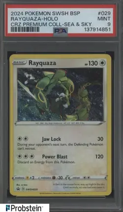 2024 Pokemon SWSH BSP CRZ Premium Coll Sea & Sky #029 Rayquaza - Holo PSA 9 - Image 1