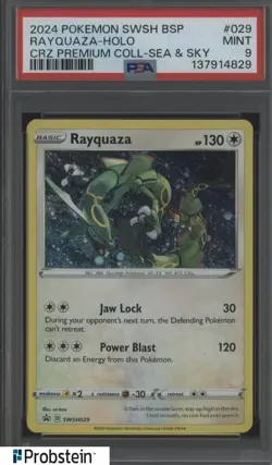 2024 Pokemon SWSH BSP CRZ Premium Coll Sea & Sky #029 Rayquaza - Holo PSA 9 - Image 1