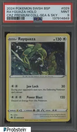 2024 Pokemon SWSH BSP CRZ Premium Coll Sea & Sky #029 Rayquaza - Holo PSA 9 - Image 1