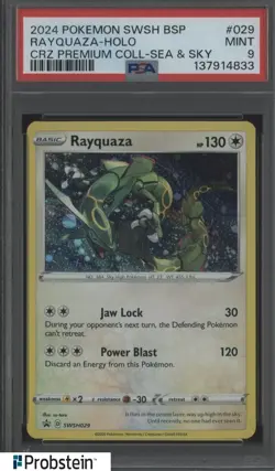 2024 Pokemon SWSH BSP CRZ Premium Coll Sea & Sky #029 Rayquaza - Holo PSA 9 - Image 1