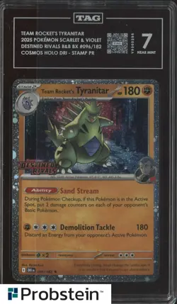 2025 Pokemon Destined Rivals Cosmos Holo Stamp 096 Team Rocket's Tyranitar TAG 7 - Image 1