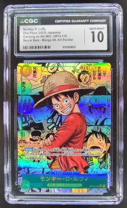 2025 ONE PIECE JAPANESE MONKEY D. LUFFY SECRET RARE MANGA ALT ART CGC 10 A PT - Image 1