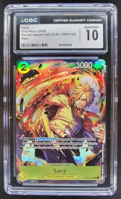 2024 ONE PIECE CCG SANJI BANDAI GAMES FEST RARE OP03-102 CGC 10 C PT - Image 1