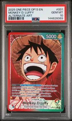 2025 ONE PIECE OP13-CARRYING ON HIS WILL ALTERNATE ART MONKEY D. LUFFY PSA 10 - Image 1
