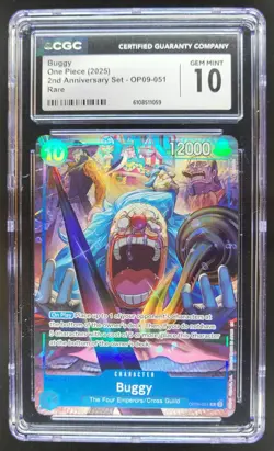 2025 ONE PIECE CCG BUGGY 2ND ANNIVERSARY RARE OP09-051 CGC 10 A PT - Image 1