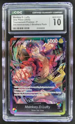 2025 ONE PIECE CCG MONKEY D. LUFFY PROMO 3RD ANNIVERSARY CGC 10 B PT - Image 1