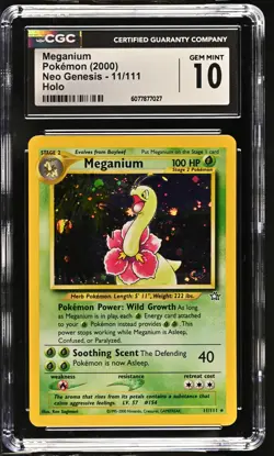 CGC 10 GEM MINT Meganium 2000 Neo Genesis 11/111 Holo SWIRL Pokemon Card - Image 1