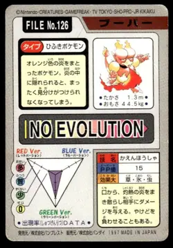 Magmar File NO. 126 Bandai Carddass Series 3-4 Pokemon Japanese ~ HP Creased - Image 2