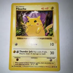 1999 Pikachu Pokemon Card 40HP 58/102 Purple Background Red cheeks - Image 1