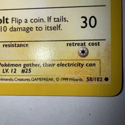 1999 Pikachu Pokemon Card 40HP 58/102 Purple Background Red cheeks - Image 2