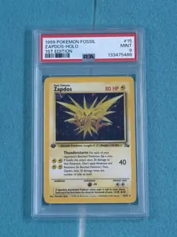 1999 Pokemon Fossil Zapdos Holo 1st Edition #15 PSA 9 - Image 1