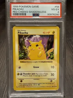 Pokemon TCG Pikachu Red Cheeks Base Set Shadowless Card 58/102 PSA 4 - Image 1