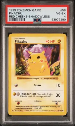 Pokemon TCG Pikachu Red Cheeks Base Set Shadowless Card 58/102 PSA 4 - Image 5