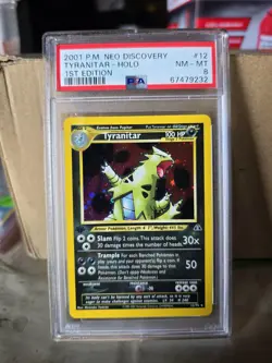 Pokemon Tyranitar Neo Discovery First Edition Holo Rare #12 PSA 8 NM Mint - Image 1