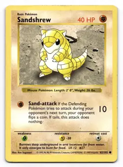 Sandshrew MP Shadowless Base Set 62/102 Pokemon TCG Regular - Image 1