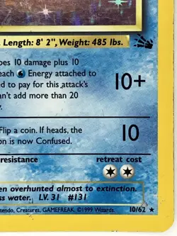 Lapras HP 10/62 Unlimited Fossil Pokemon TCG Holo - Image 5