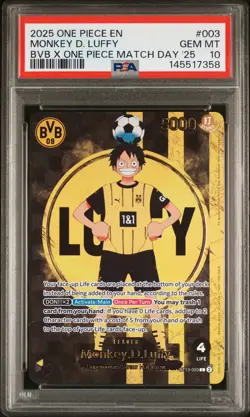 2025 ONE PIECE PROMOS BVB X ONE PIECE MATCH DAY 2025 #003 MONKEY D. LUFFY PSA 10 - Image 1
