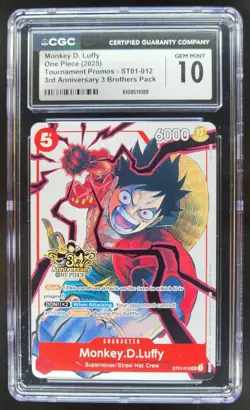 2025 ONE PIECE CCG MONKEY D. LUFFY 3RD ANNIVERSARY PROMO ST01-012 CGC 10 B PT - Image 1