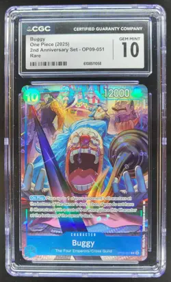 2025 ONE PIECE CCG JPN BUGGY RARE 2ND ANNIVERSARY OP09-051 CGC 10 B PT - Image 1