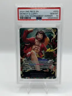 2024 ONE PIECE PROMOS #003 MONKEY D. LUFFY 2ND ANN TOURNAMENT-WINNER PSA 10 - Image 1