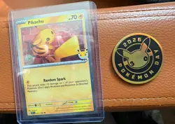 Swirl Pikachu 51/162 2026 Pokemon Day 30th Anniversary Promo Card TCG w/Coin - Image 2
