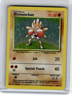 1999 Pokemon—Hitmonchan #7 Base Set—Rare Holo [Moderately Played] - Image 1