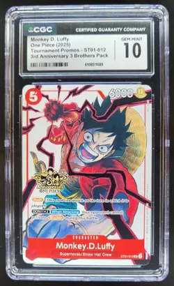 2025 ONE PIECE CCG MONKEY D. LUFFY PROMO 3RD ANNIVERSARY ST01-012 CGC 10 A PT - Image 1