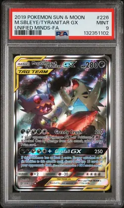 2019 POKEMON SUN & MOON UNIFIED MINDS FULL ART/MEGA SABLEYE & TYRANITAR GX PSA 9 - Image 1