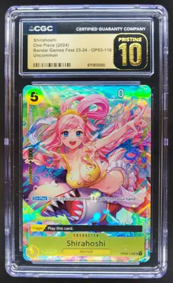 2024 ONE PIECE CCG SHIRAHOSHI BANDAI GAMES FEST OP03-116 CGC 10 PRISTINE A PT - Image 1