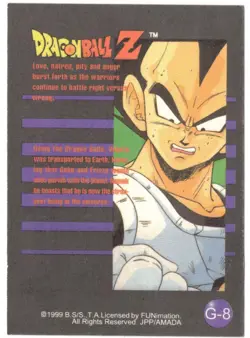 Dragon Ball Z Vegeta Gold Foil Card G-8 - Image 2