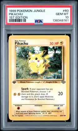 1999 Pokemon Jungle 1st Edition Pikachu 60 FRESHLY GRADED PSA 10 GEM MINT - Image 1