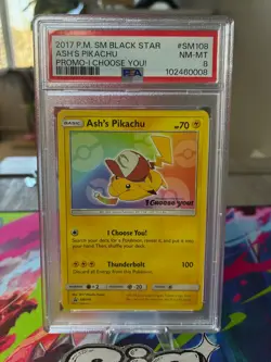 2017 POKEMON SM BLACK STAR PROMO #SM108 ASH'S PIKACHU PROMO-I CHOOSE YOU! PSA 8 - Image 3