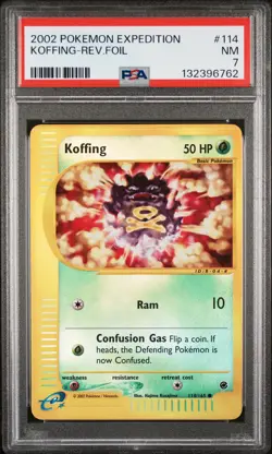 2002 POKEMON EXPEDITION #114 KOFFING-REVERSE FOIL PSA 7 - Image 1