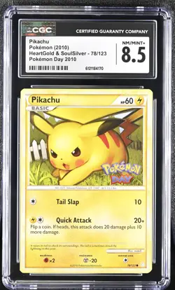CGC 8.5 Pikachu HeartGold & SoulSilver 78/123 Pokemon Day 2010 Pokemon Card - Image 1