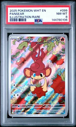 144780106 Pansear 2025 Pokemon White Flare #99 Illustration Rare PSA 8 - Image 1
