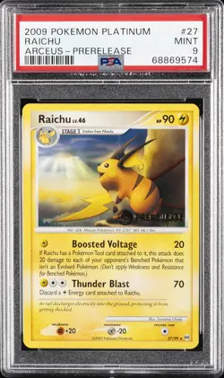 2009 POKEMON PLATINUM ARCEUS PRERELEASE #27 RAICHU PSA 9 - Image 1