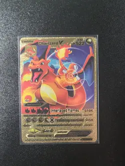 Pokemon Interlaced Flames Charizard V Gold Foil Card LV. 92 HP 522 Fan Art - Image 1