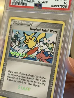 Pokemon 2005 Tropical Tidal Wave Stamped STAFF World Championships PSA 10 GEM MT - Image 3
