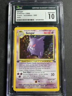 Pokemon English Gengar 5/62 1999 Fossil - 1st Edition Rare Holo CGC 10 Gem Mint - Image 1