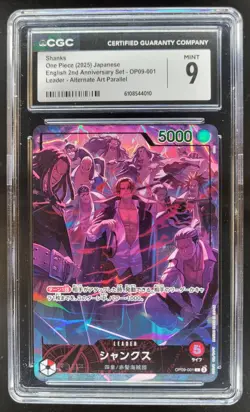 2025 ONE PIECE CCG JAPANESE SHANKS LEADER ALT ART OP09-001 CGC 9 A PT - Image 1