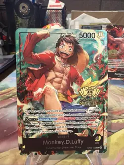 One Piece Monkey D. Luffy 2nd Anniversary WINNER Eng Gold Stamp Foil ST13-003 - Image 1