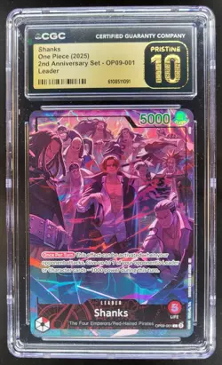 2025 ONE PIECE CCG SHANKS 2ND ANNIVERSARY LEADER OP09-001 CGC 10 PRISTINE A PT - Image 1