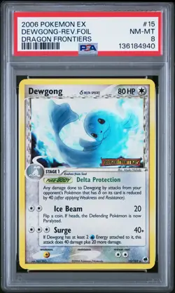 2006 POKEMON EX DRAGON FRONTIERS #15 DEWGONG-REVERSE FOIL PSA 8 - Image 1