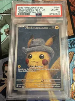 2023 POKEMON SVP POKEMON X VAN GOGH PROMO #085 PIKACHU WITH GREY FELT HAT PSA 10 - Image 1