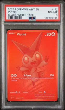 2025 POKEMON WHT EN-WHITE FLARE BLACK WHITE RARE #172 VICTINI PSA 8 - Image 1