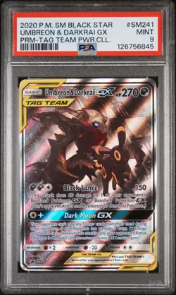 2020 POKEMON SM BLACK STAR PROMO TAG TEAM POWERS COLL UMBREON & DARKRAI GX PSA 9 - Image 1