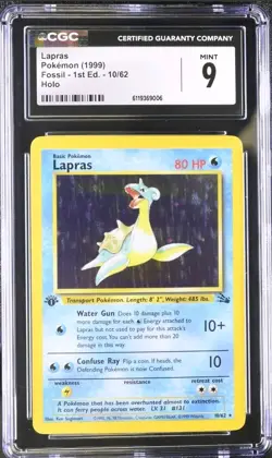Pokemon Fossil Holo Rare Lapras 1st Edition 10/62 CGC 9 MINT - Image 1
