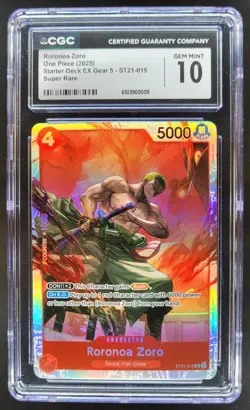 2025 ONE PIECE CCG RORONOA ZORO SUPER RARE ST21-015 CGC 10 A PT - Image 1
